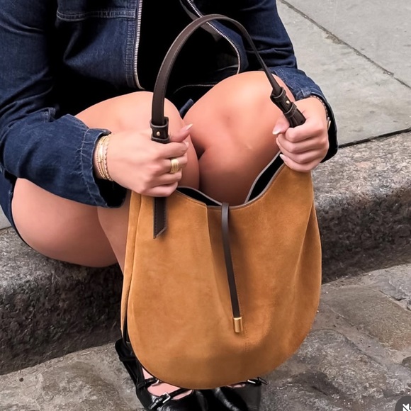 NWT ZARA Suede Leather Shoulder Bag – Brown Cowhide & Camel - Equestrian Boho - Picture 3 of 17